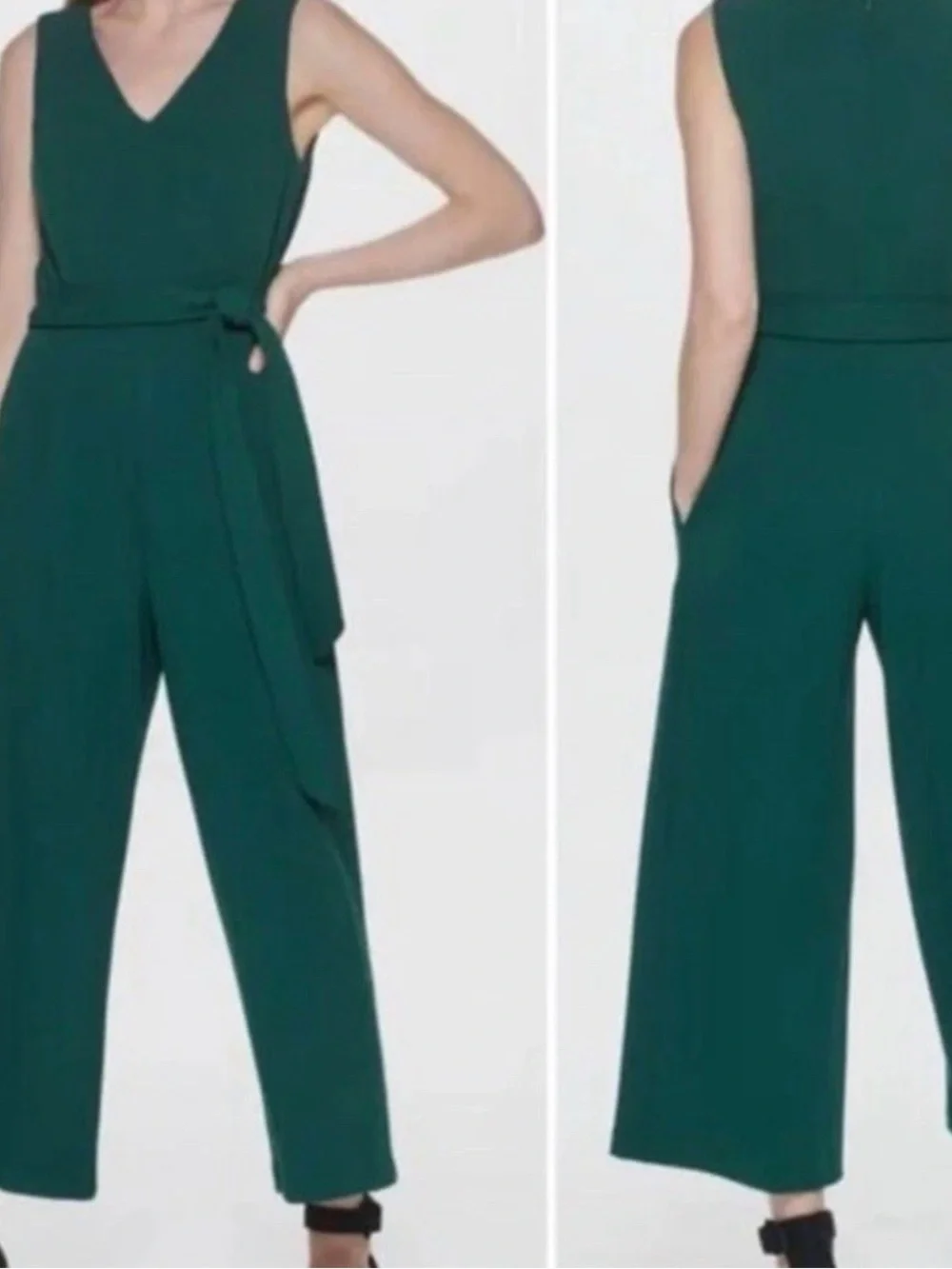 Calvin Klein women’s Sleeveless V-Neck Wide-Leg Jumpsuit in Deep Green size 12